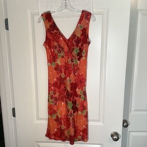 Expressions Ladies V- Neck Sleeveless Pullover Floral Dress Orange/Red Size 6
